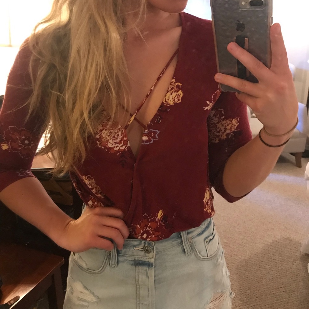 Maroon Floral Deep V-Neck